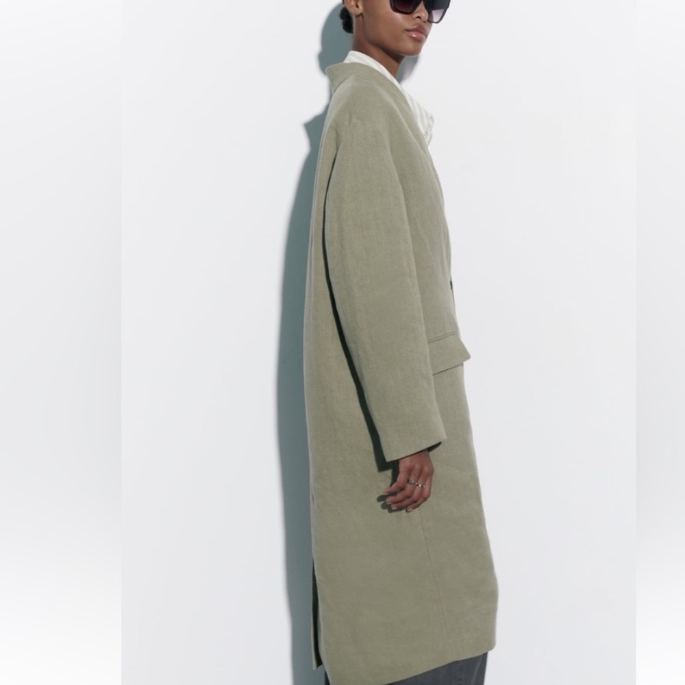 Zara 100% Linen Coat with Pockets, Small - Picture 3 of 14